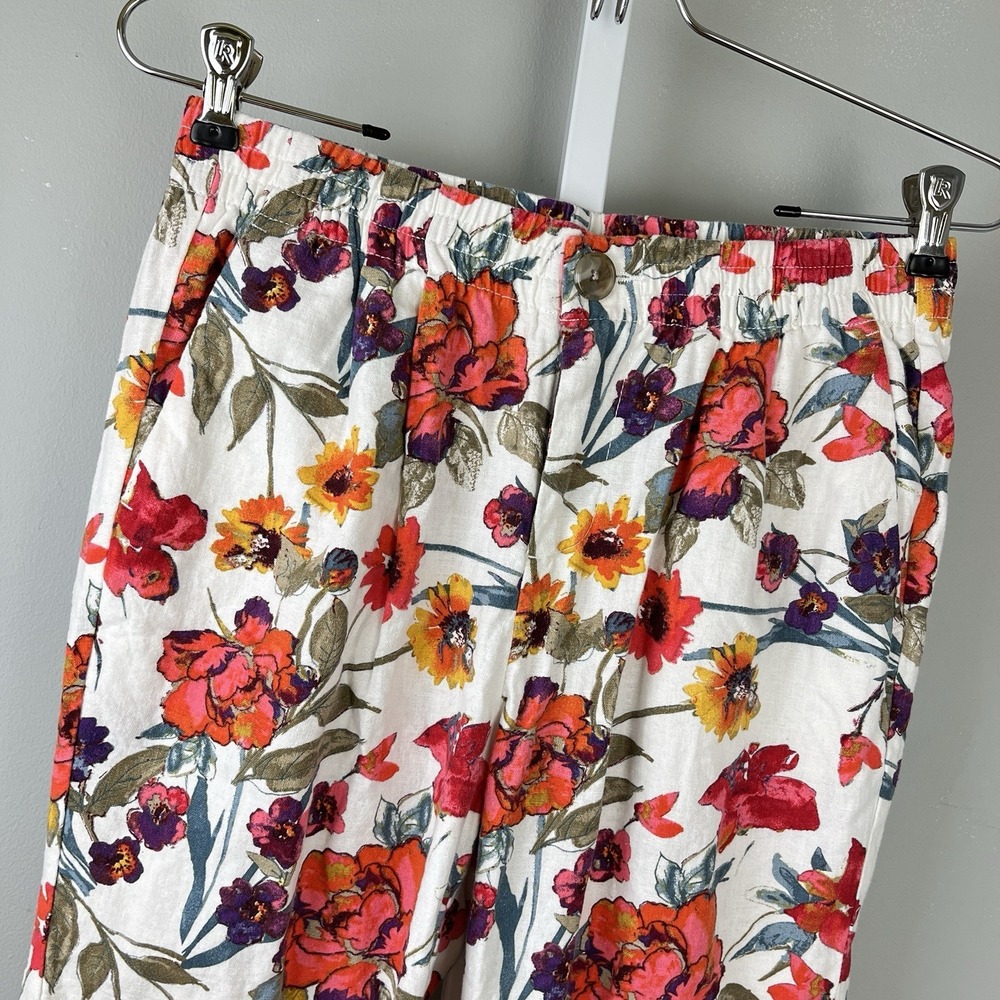 Violets & Roses Linen Blend‎ Pants Womens 4/27 Floral Coastal Resort Breezy